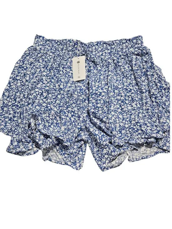 NWT | EGOCKAL Blue Floral Ruffle Smocked Waist Flowy Summer Shorts | XL - Picture 3 of 5
